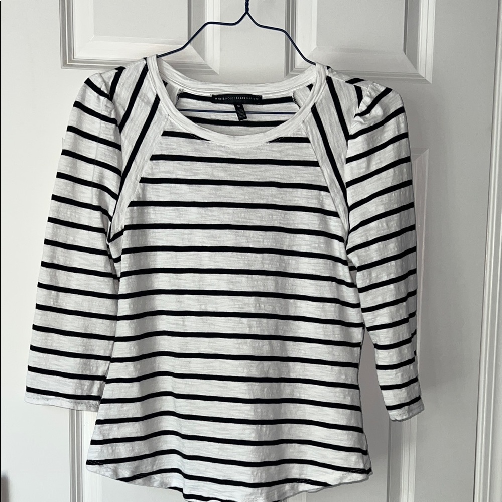 White House Black Market Black and White Striped Women's Top